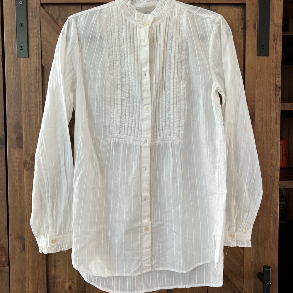 Loft, white tuxedo top